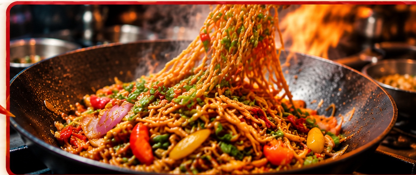 Freshly cooked Chinese noodles